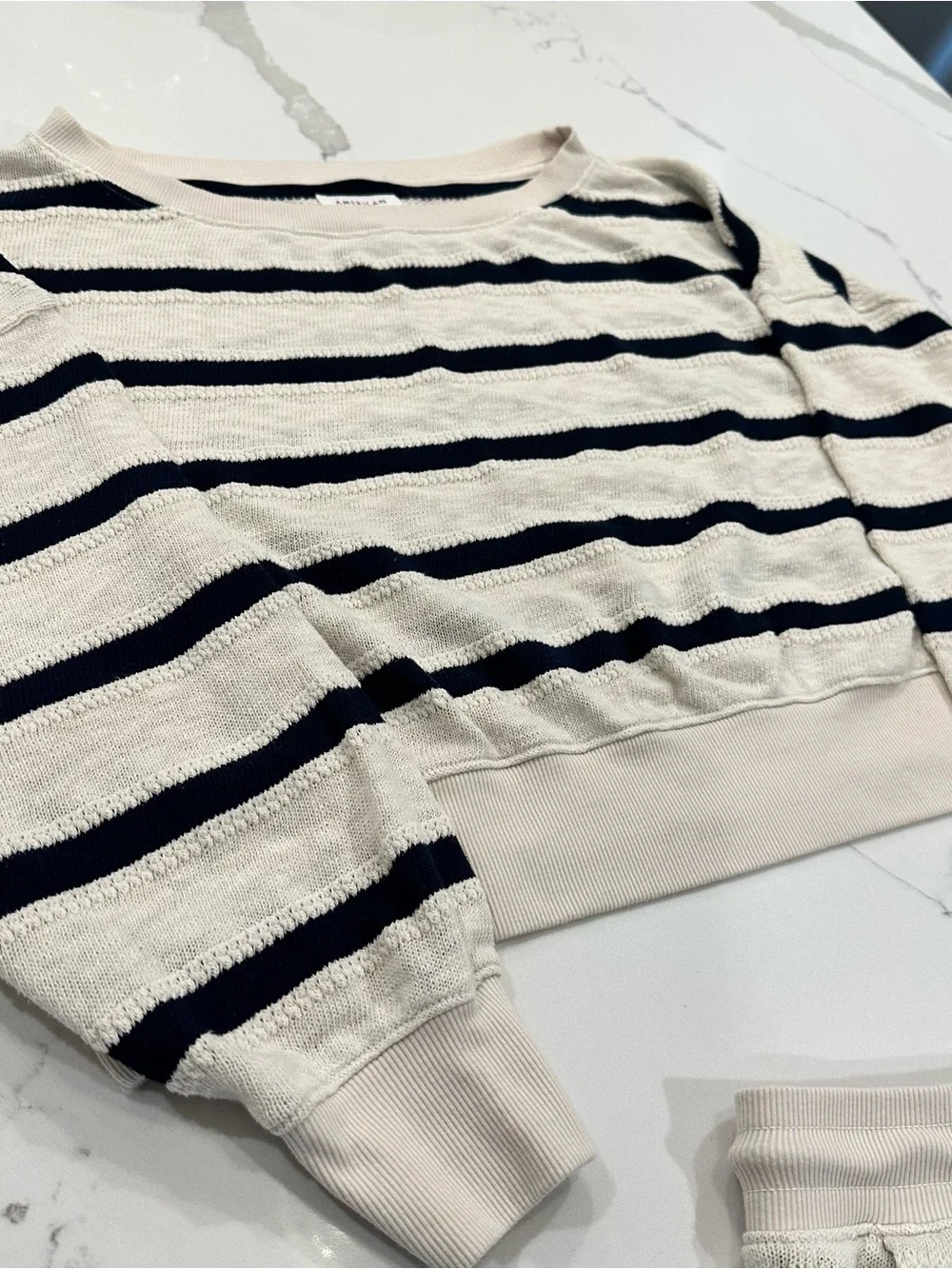 American Eagle Striped Off-the-Shoulder Long Sleeve Top Shorts Set M Loungewear